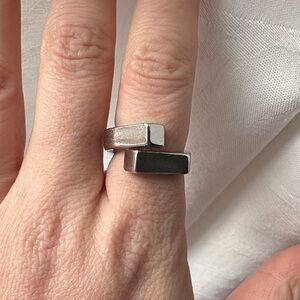 Adjustable .925 Silver and Black Rectangular Ring
